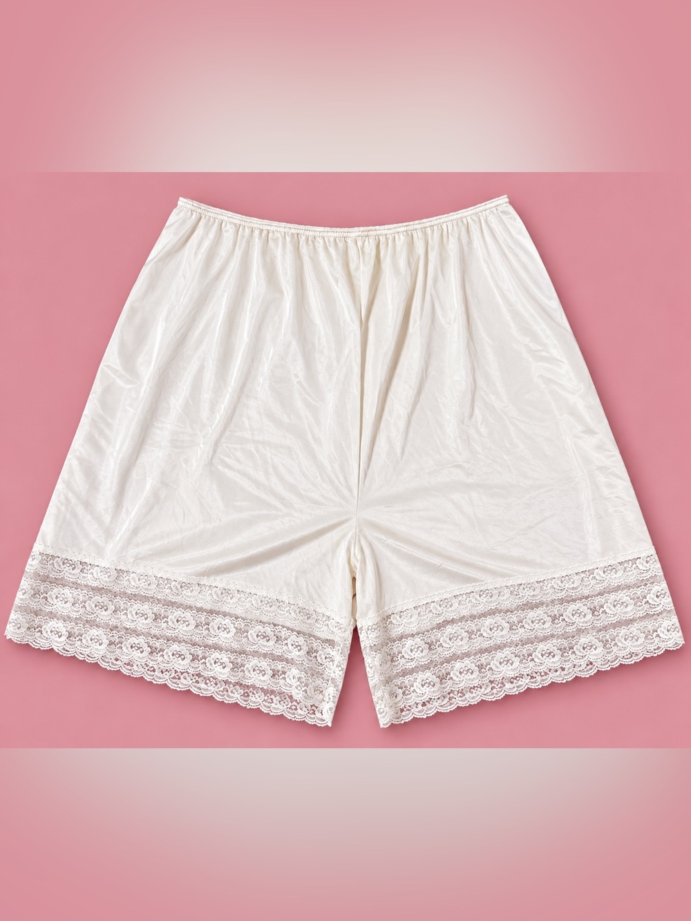 Vintage Just My Size 4X Ivory Nylon Slip Shorts Bloomers Lace Trim